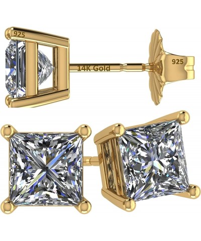 14K Gold Posts & Sterling Silver Princess Cut CZ Stud Earrings w/Pure Brilliance Zirconia, 1.50-4.00ctw 14k gold post & sterl...