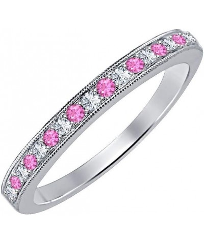 Round Cut Gemstone Over Sterling Silver Wedding Band Ring for Women's created-pink sapphire & white diamond $23.05 Bracelets