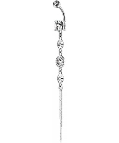 14GA 316L Stainless Steel CZ Centered Crystal Drop Chain Dangling Belly Button Ring Clear $10.45 Body Jewelry